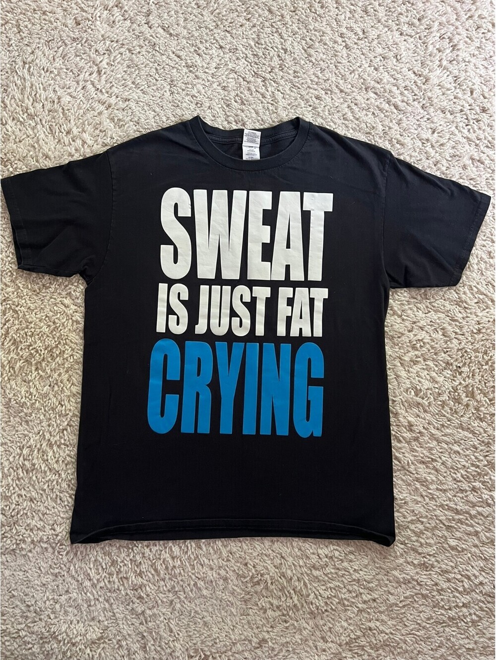 Weightlifting Athletic T-Shirt Size Large with 'Sweat is Just Fat Crying' Print